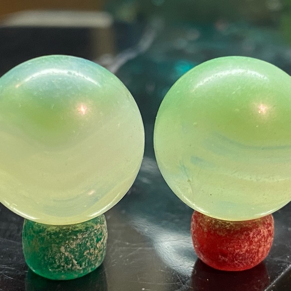 2 vintage tri lite light green & white phantom conqueror marbles - Picture 7 of 9